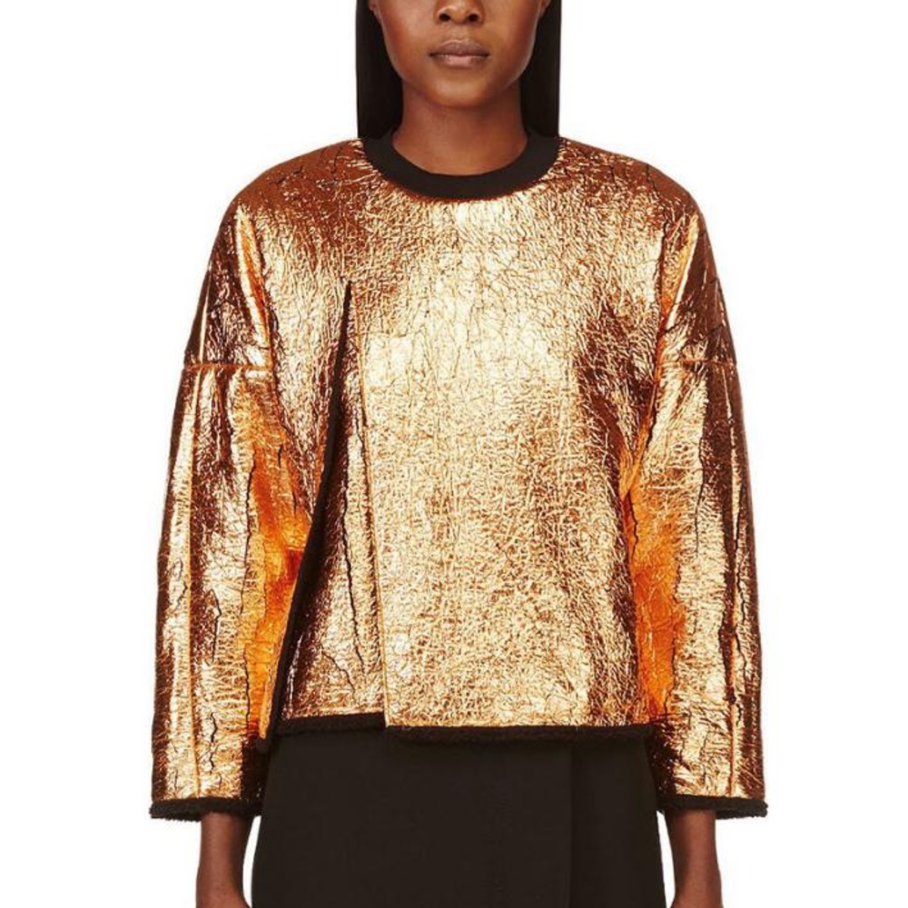 PILLIP LIM Metallic cracked sweater sweatshirt top rare runway gold copper party